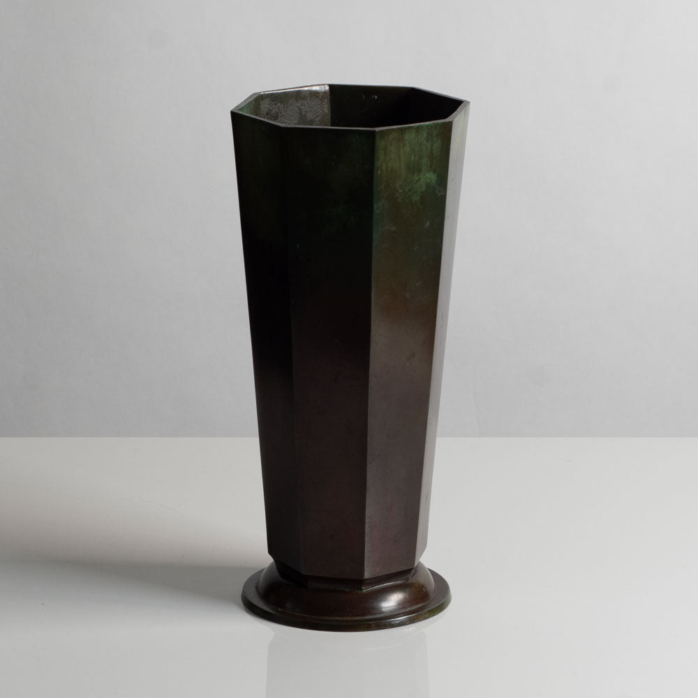Just Andersen for GAB, Sweden, tall octagonal bronze vase, 1930s M5627
