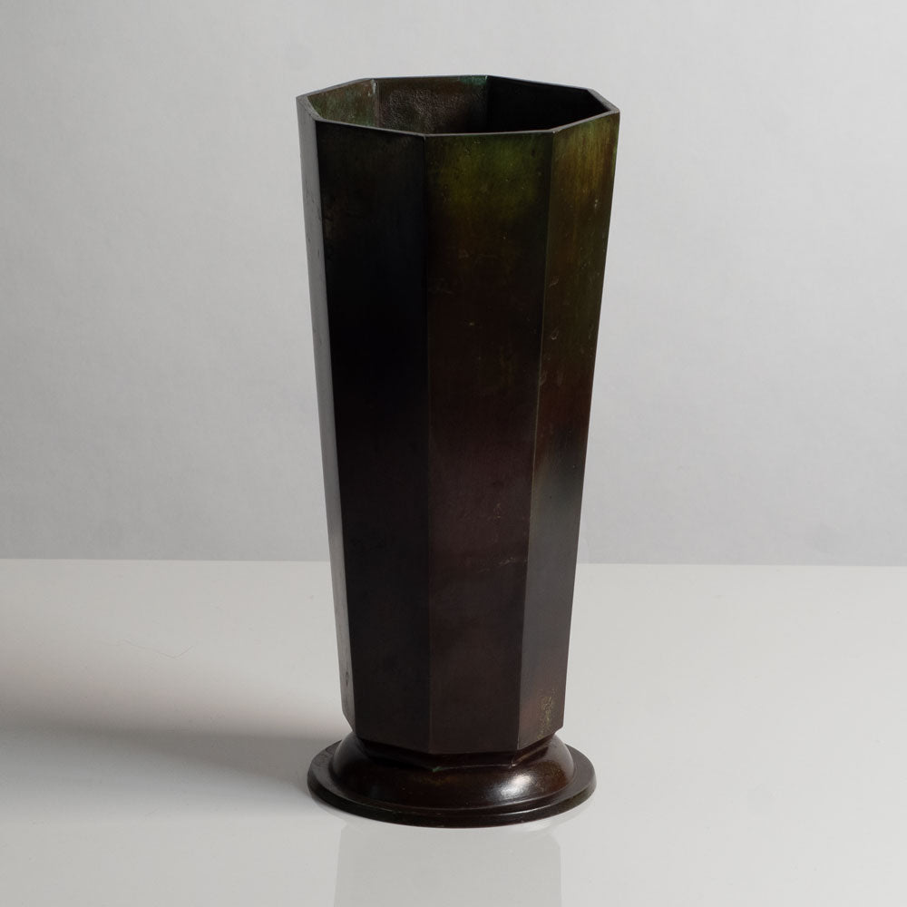 Just Andersen for GAB, Sweden, tall octagonal bronze vase, 1930s M5627