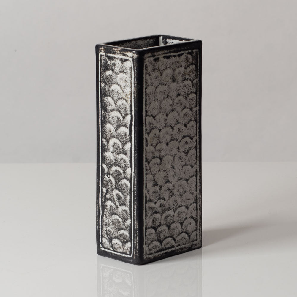Nils Kahler for Herman A. Kahler Keramik, Denmark, rectangular vase with black and white glaze L3447