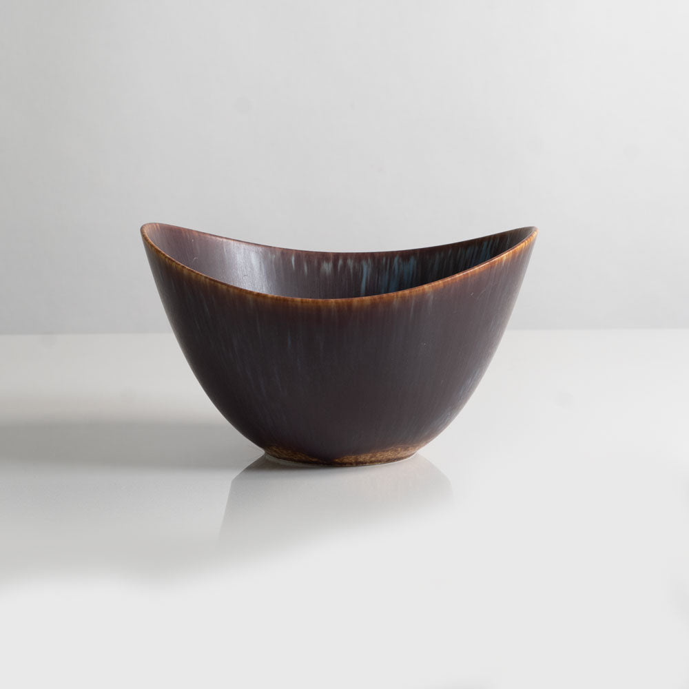Gunnar Nylund for Rorstrand, Sweden, large ceramic elliptical bowl with blue and brown glaze K2037