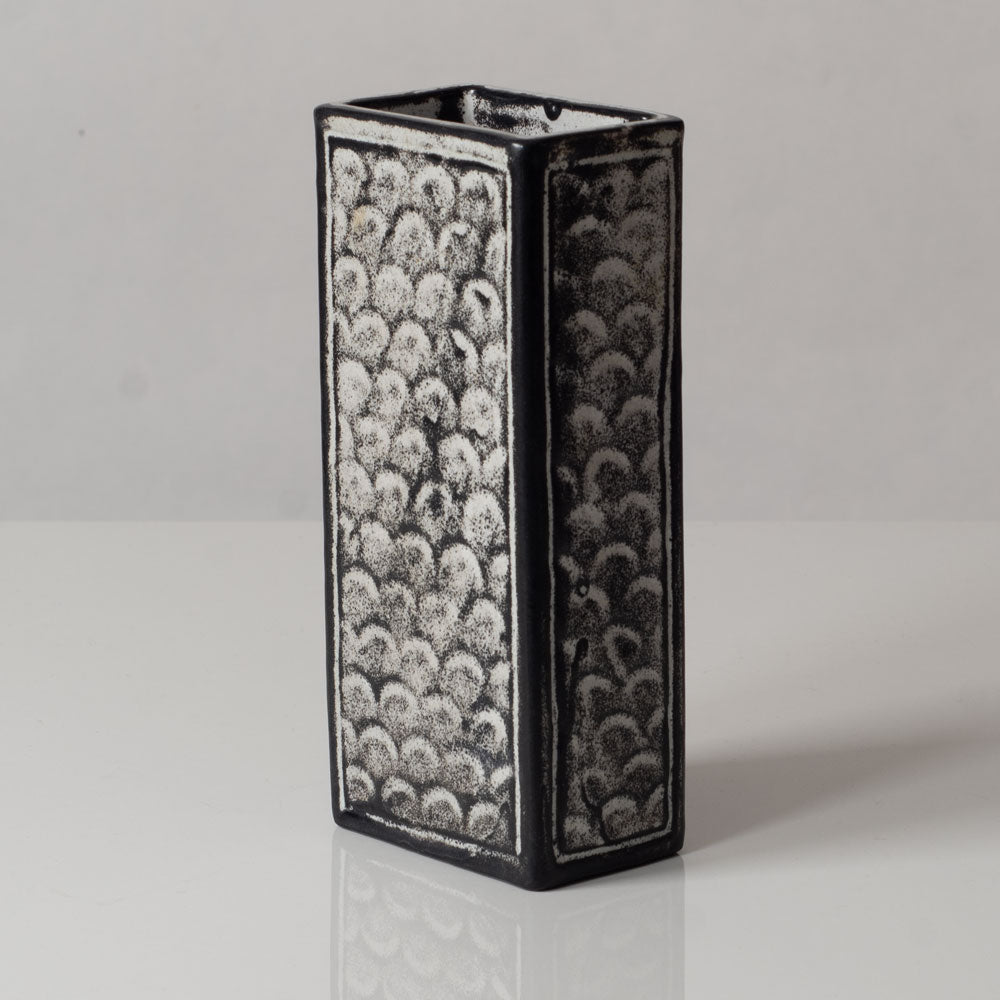 Nils Kahler for Herman A. Kahler Keramik, Denmark, rectangular vase with black and white glaze L3447