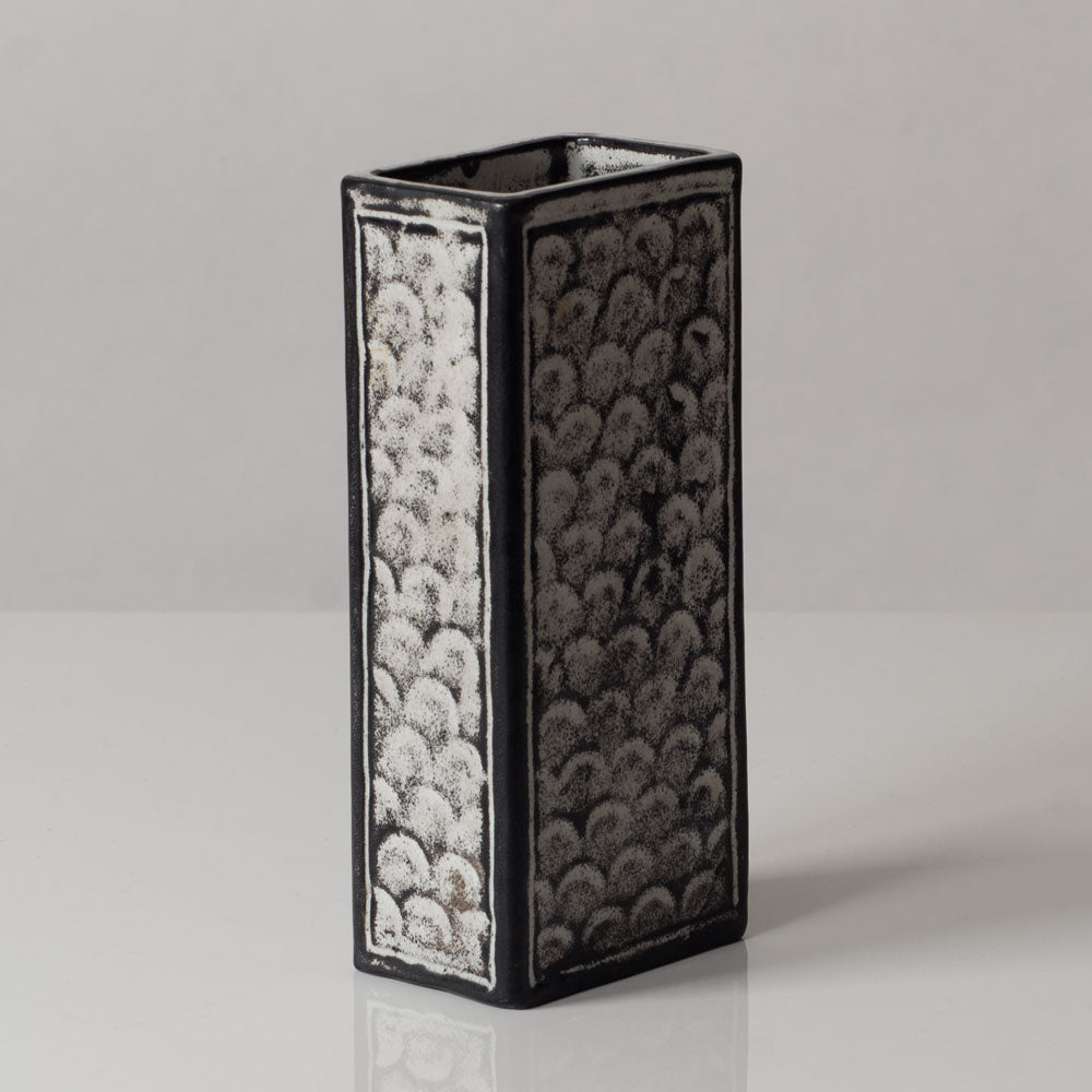 Nils Kahler for Herman A. Kahler Keramik, Denmark, rectangular vase with black and white glaze L3447