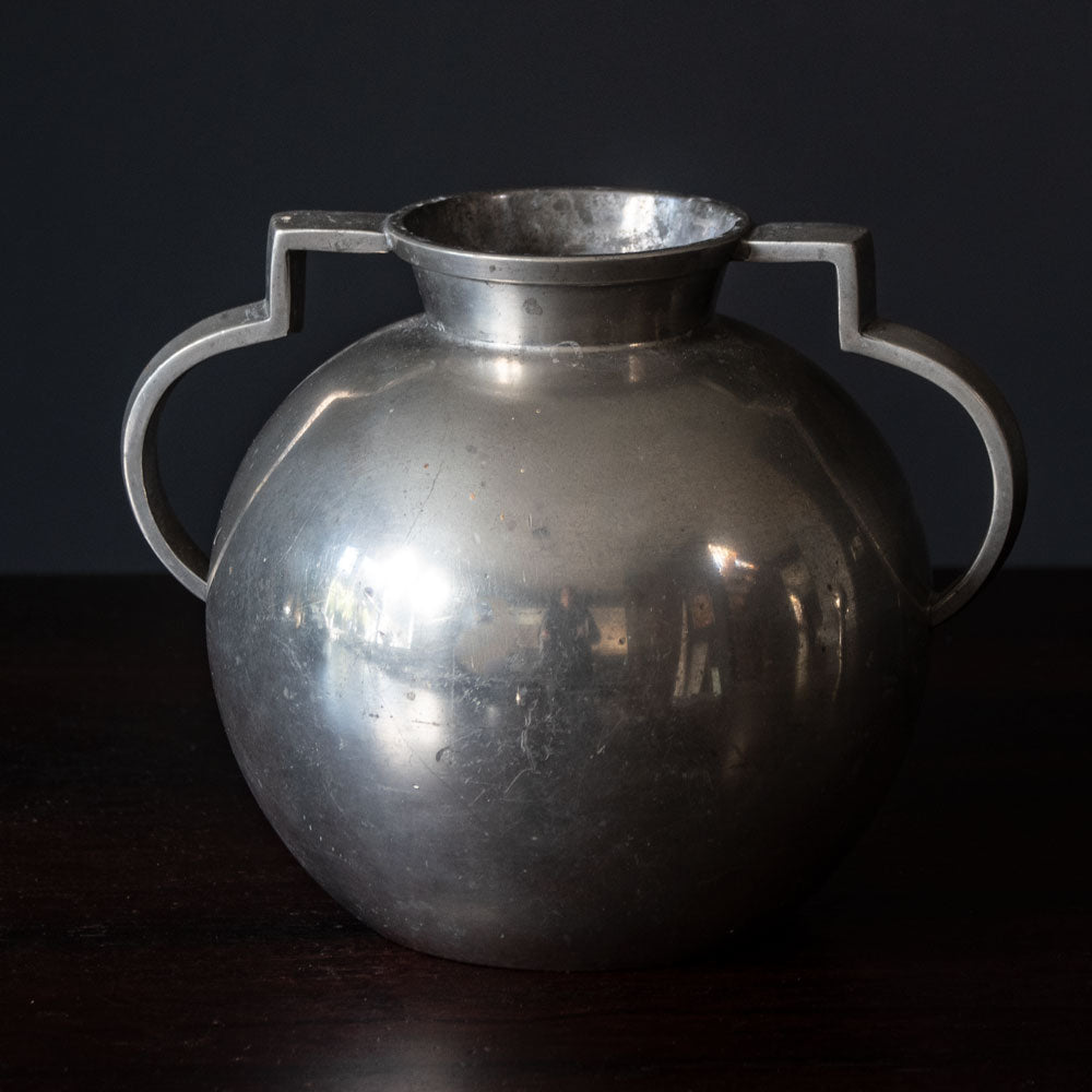 GAB Tenn, Sweden, round pewter vase with two handles J1519