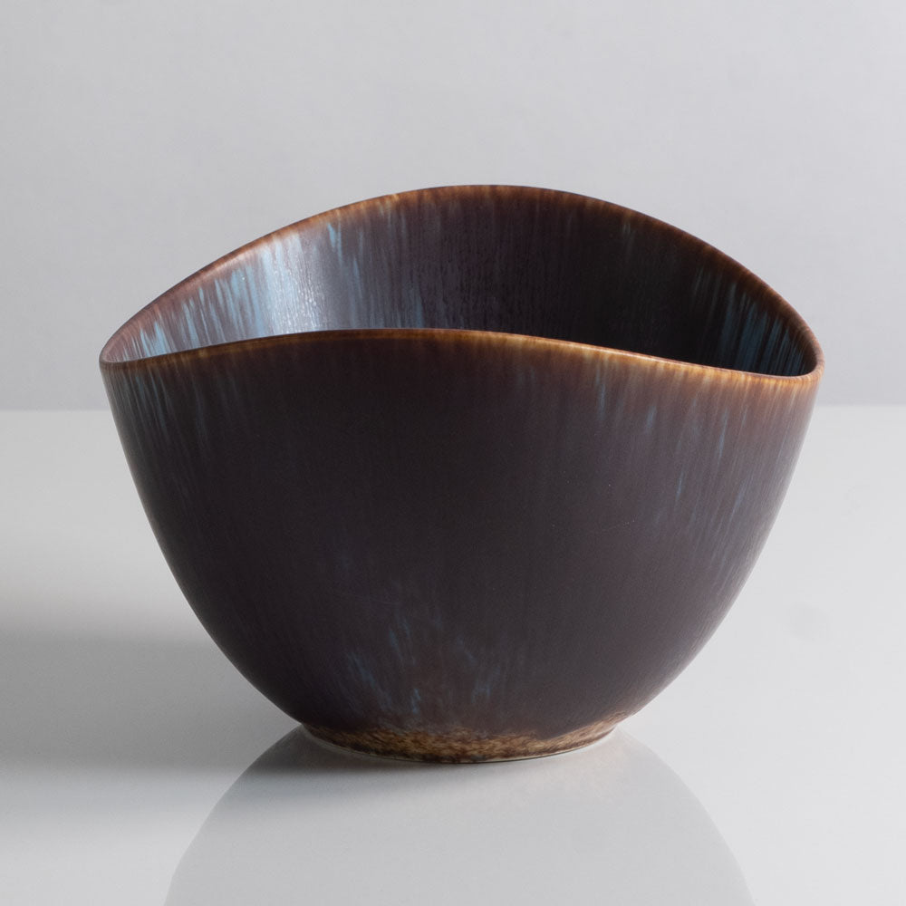 Gunnar Nylund for Rorstrand, Sweden, large ceramic elliptical bowl with blue and brown glaze K2037