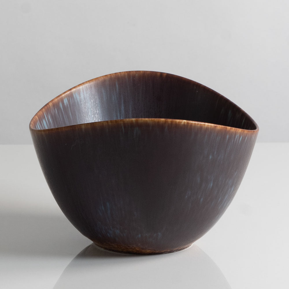 Gunnar Nylund for Rorstrand, Sweden, large ceramic elliptical bowl with blue and brown glaze K2037