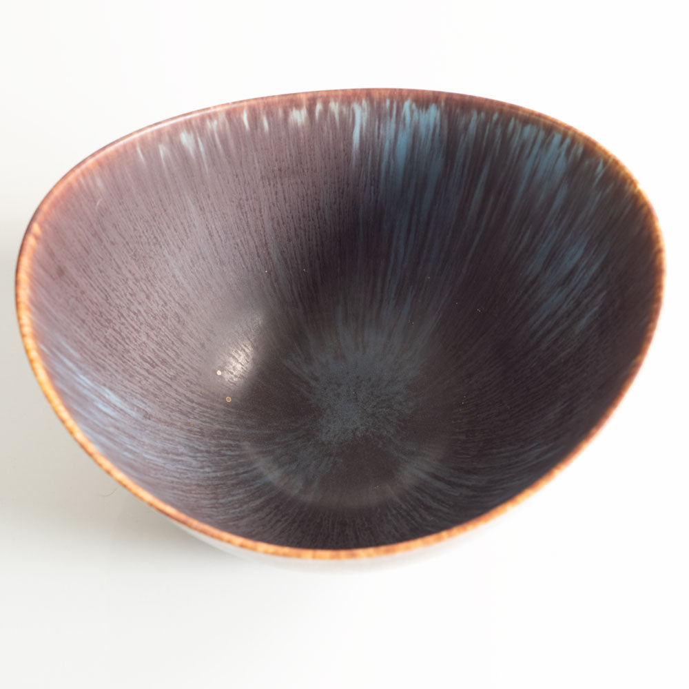 Gunnar Nylund for Rorstrand, Sweden, large ceramic elliptical bowl with blue and brown glaze K2037