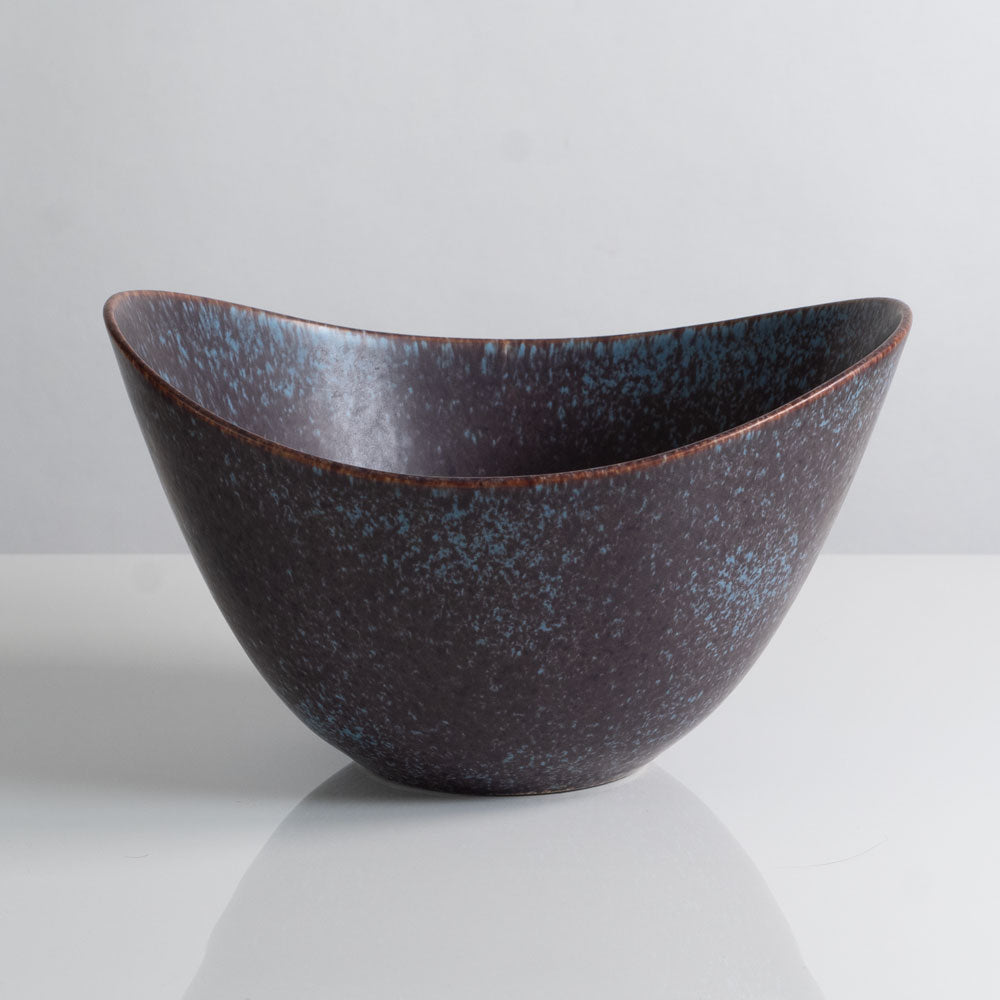 Gunnar Nylund for Rorstrand, Sweden, large ceramic elliptical bowl with blue and brown glaze M5395
