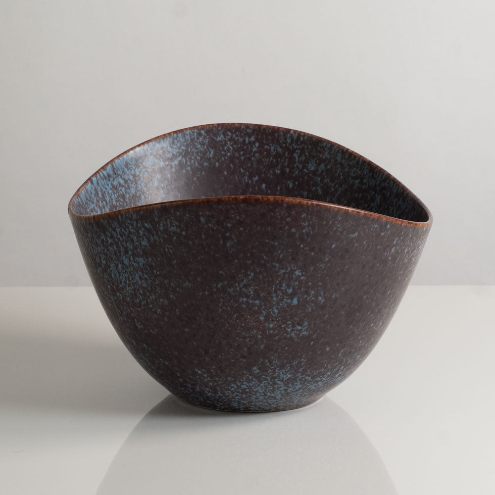 Gunnar Nylund for Rorstrand, Sweden, large ceramic elliptical bowl with blue and brown glaze M5395