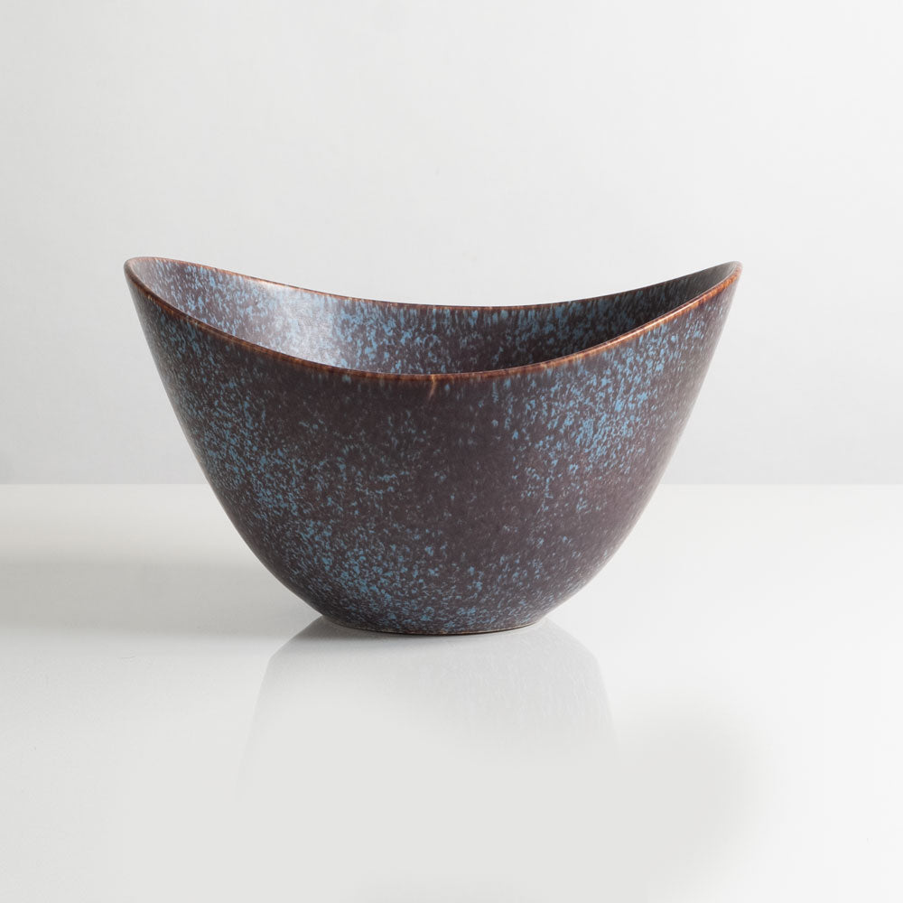 Gunnar Nylund for Rorstrand, Sweden, large ceramic elliptical bowl with blue and brown glaze M5395