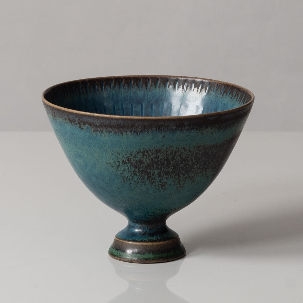 Stig Lindberg for Gustavsberg, Sweden, unique footed bowl with with blue-green glaze J1565