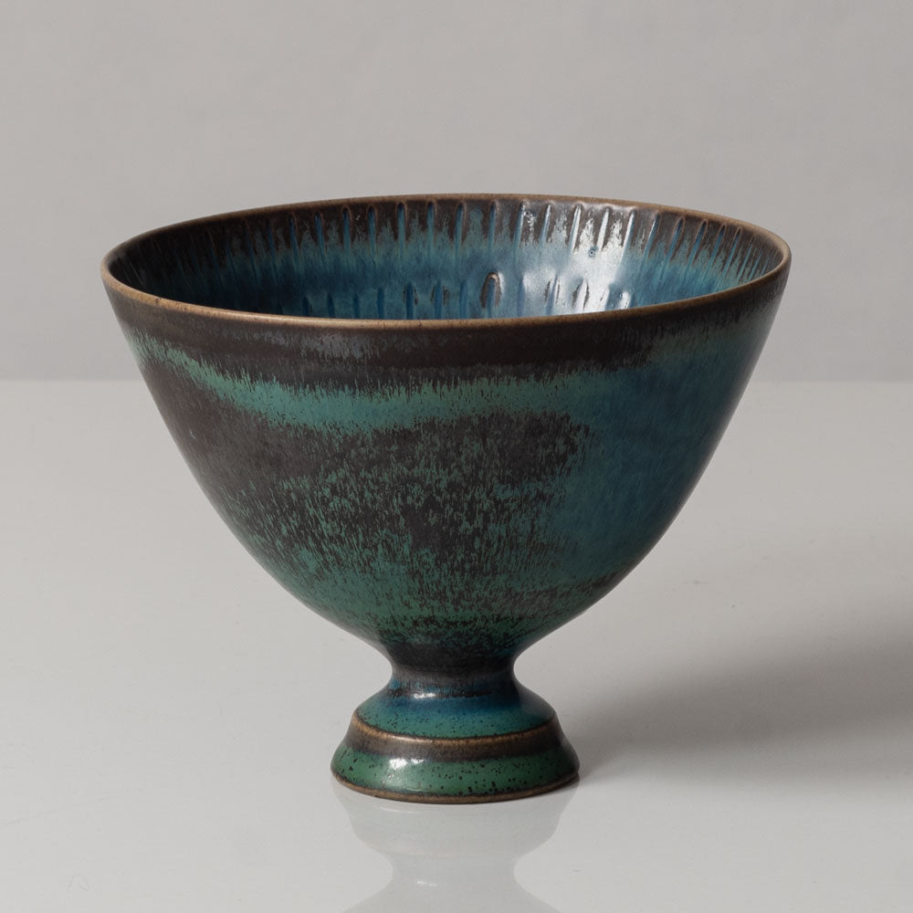 Stig Lindberg for Gustavsberg, Sweden, unique footed bowl with with blue-green glaze J1565