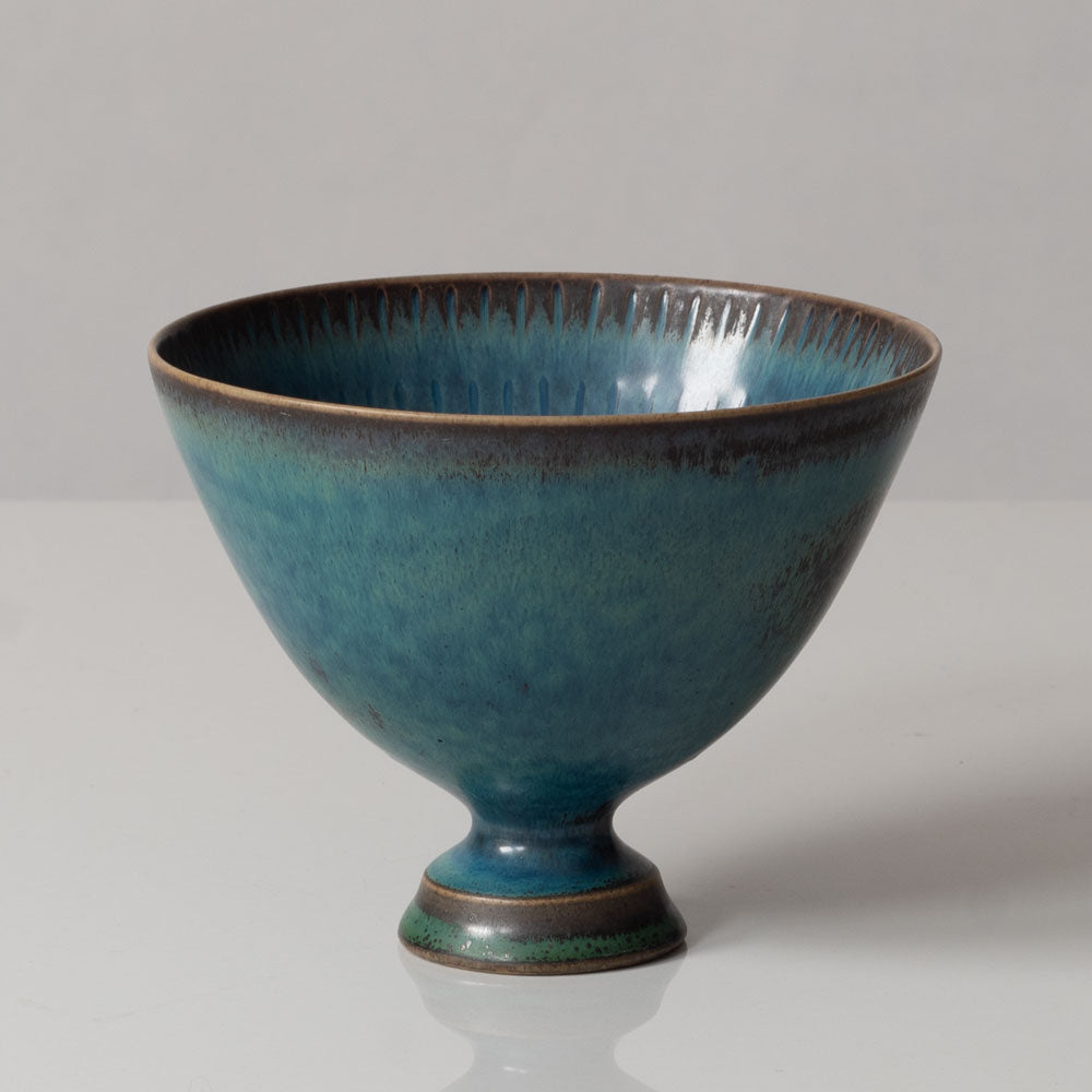Stig Lindberg for Gustavsberg, Sweden, unique footed bowl with with blue-green glaze J1565