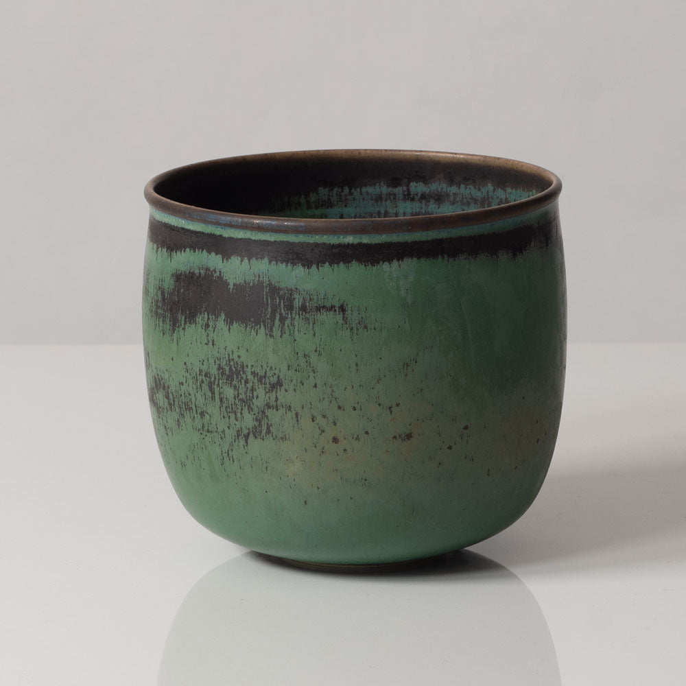 Stig Lindberg for Gustavsberg, Sweden, unique stoneware vase with with green glaze L3178