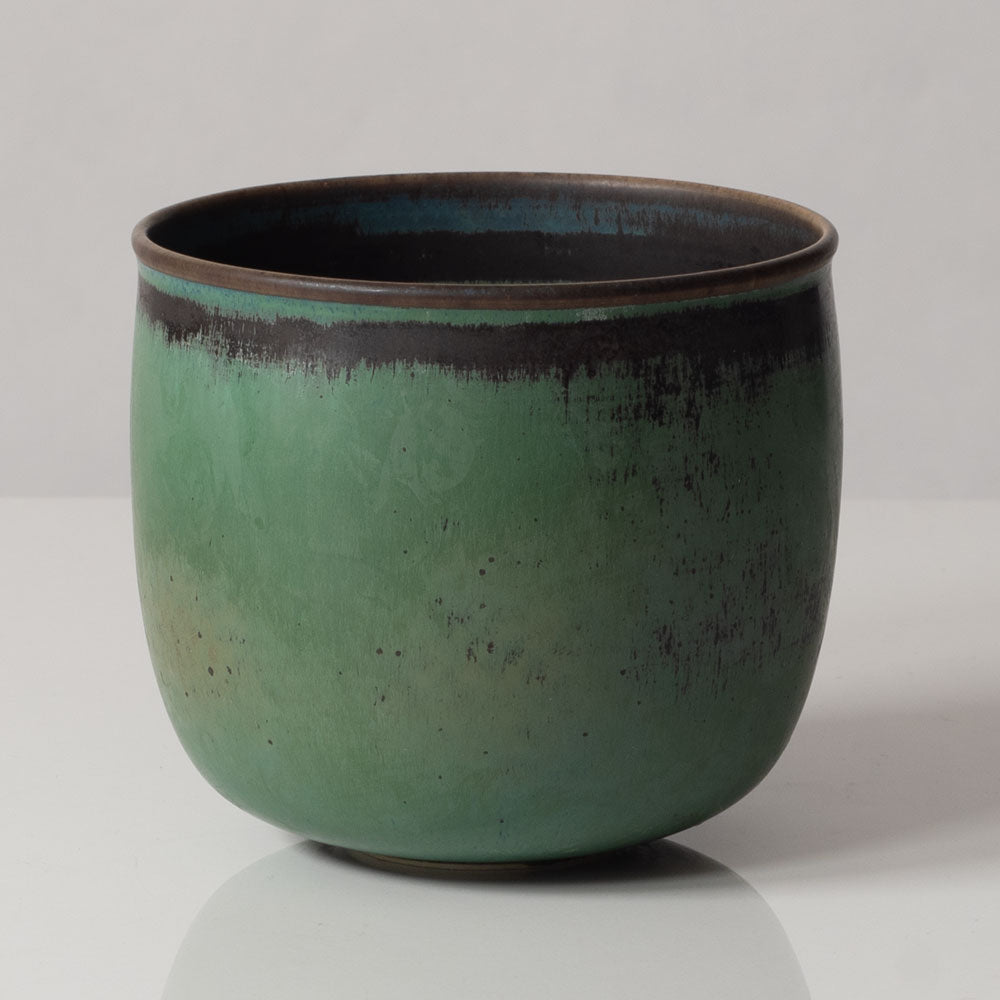 Stig Lindberg for Gustavsberg, Sweden, unique stoneware vase with with green glaze L3178