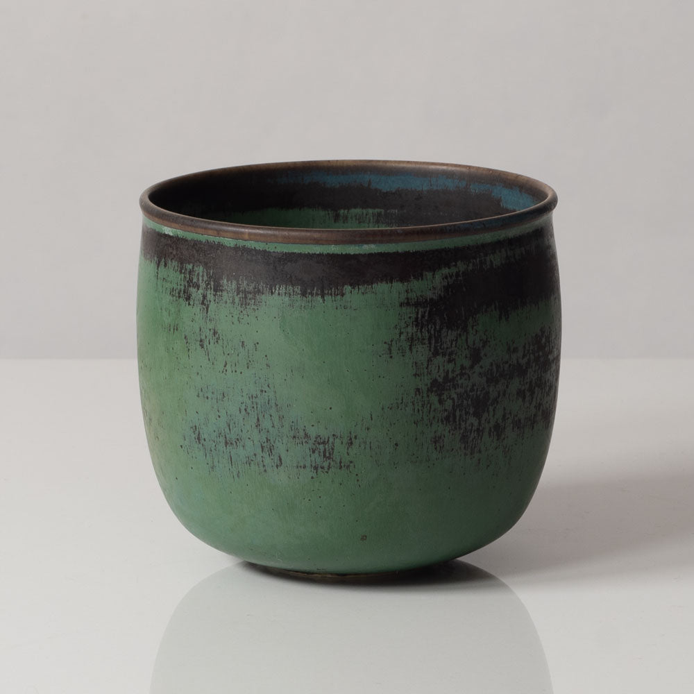 Stig Lindberg for Gustavsberg, Sweden, unique stoneware vase with with green glaze L3178