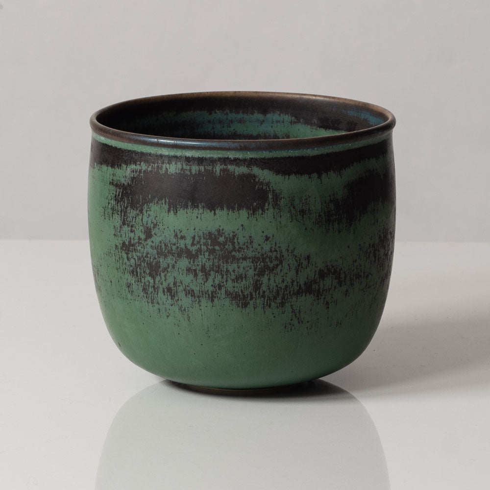 Stig Lindberg for Gustavsberg, Sweden, unique stoneware vase with with green glaze L3178
