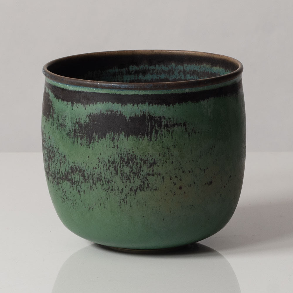 Stig Lindberg for Gustavsberg, Sweden, unique stoneware vase with with green glaze L3178
