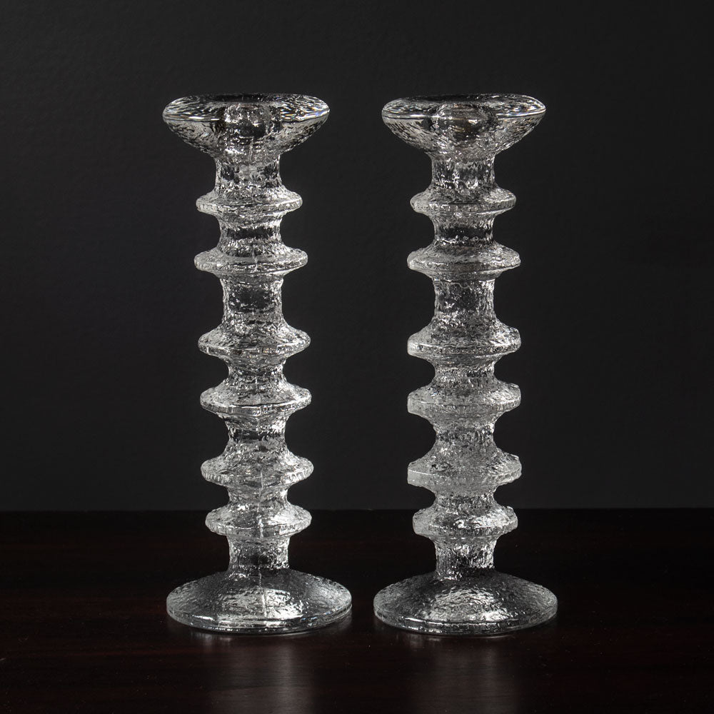 Pair of Glass "Festivo" candlesticks by Timo Sarpaneva for Iittala J1576 and J1575