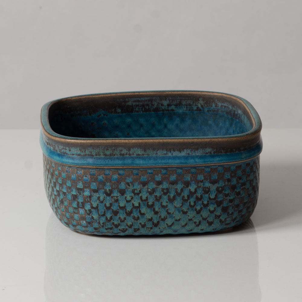 Stig Lindberg for Gustavsberg, Sweden, unique square bowl with with blue glaze K2928