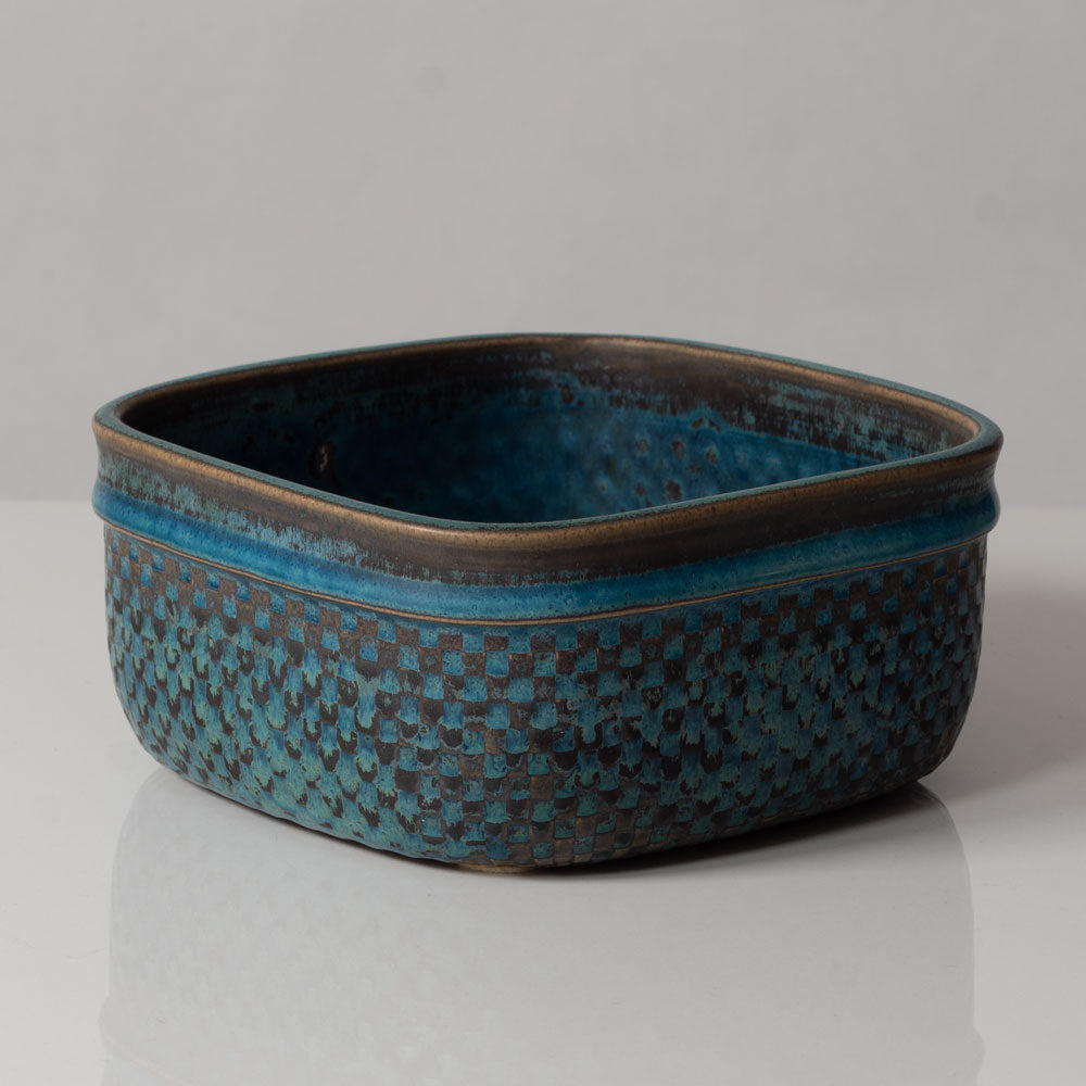 Stig Lindberg for Gustavsberg, Sweden, unique square bowl with with blue glaze K2928