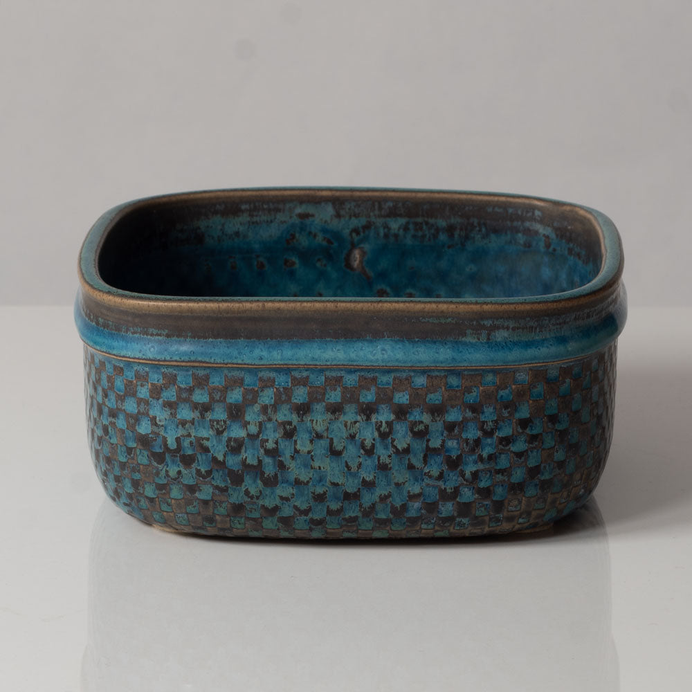 Stig Lindberg for Gustavsberg, Sweden, unique square bowl with with blue glaze K2928
