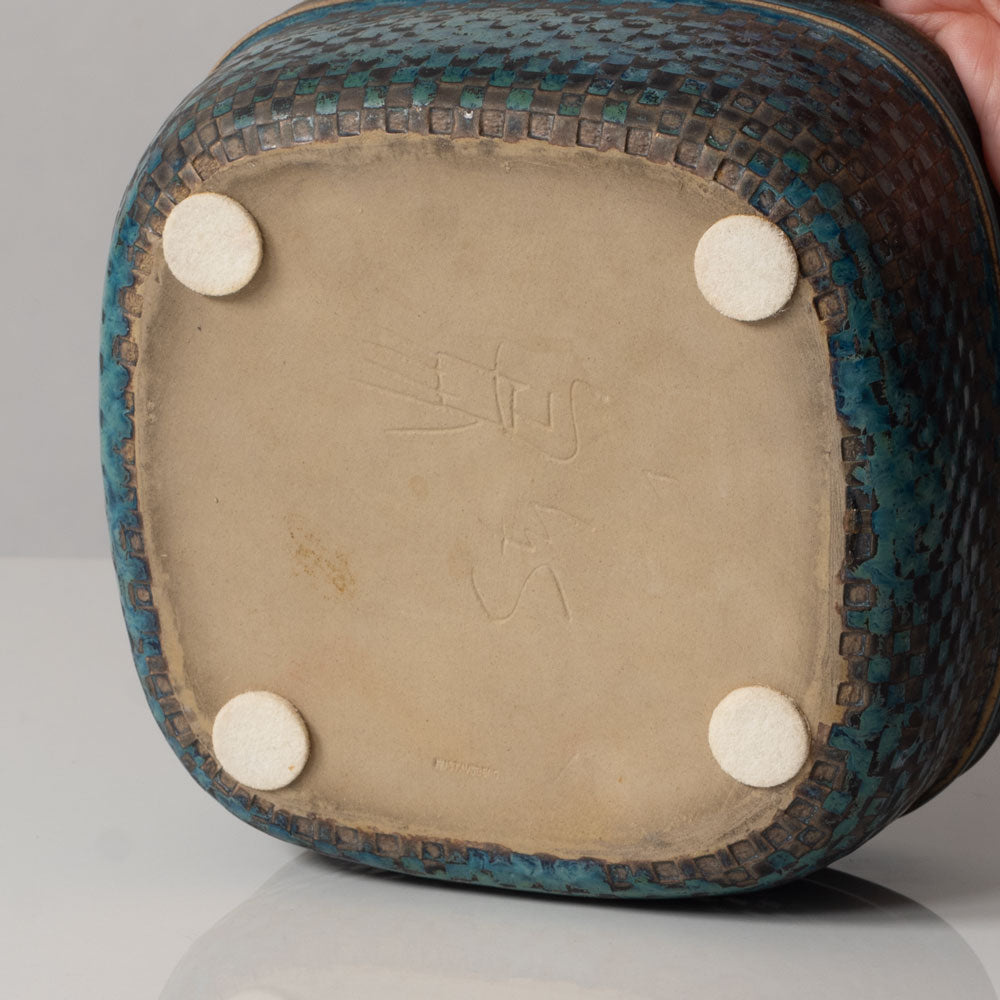 Stig Lindberg for Gustavsberg, Sweden, unique square bowl with with blue glaze K2928