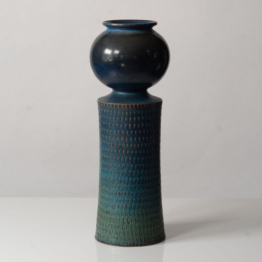 Stig Lindberg for Gustavsberg, Sweden, large unique stoneware vase with with blue glaze L3487