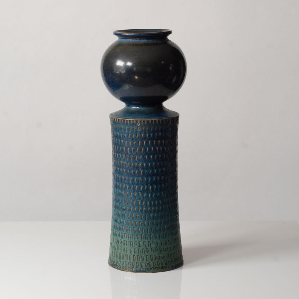 Stig Lindberg for Gustavsberg, Sweden, large unique stoneware vase with with blue glaze L3487