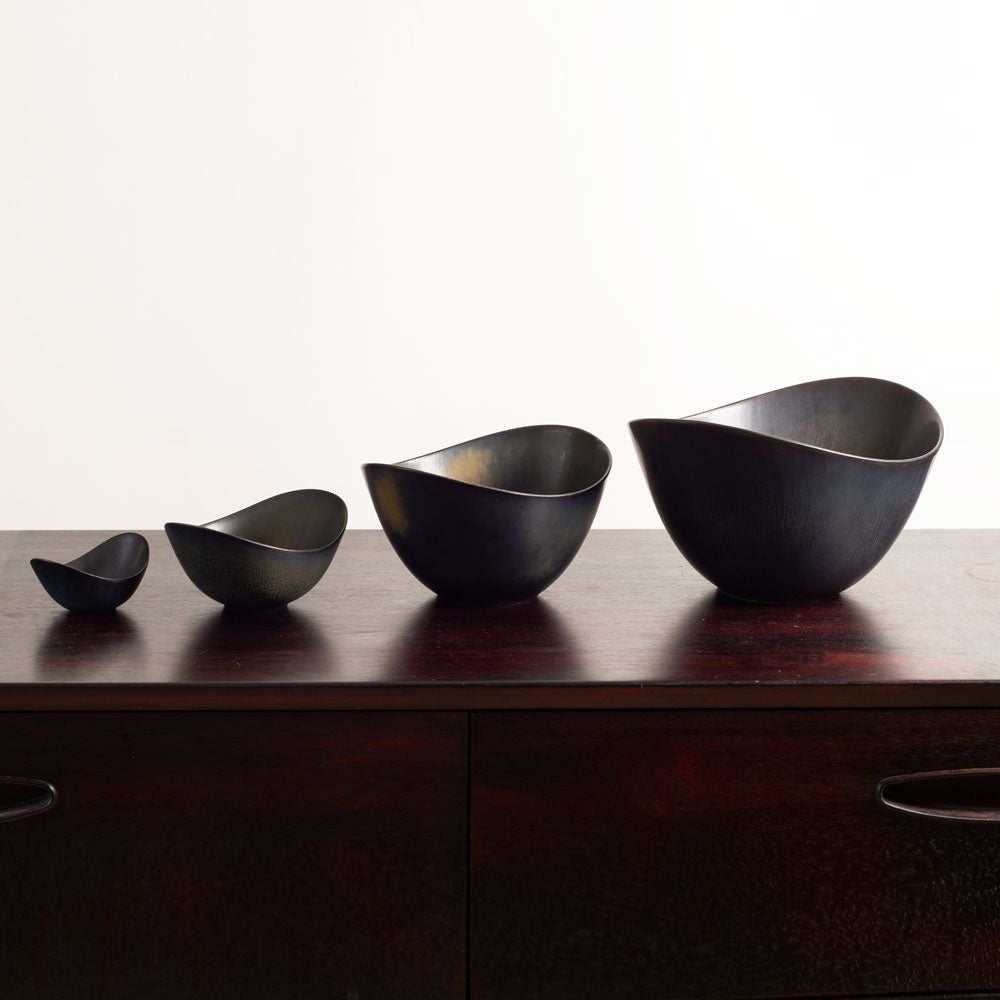 Group of ceramic elliptical bowls with black glaze by Gunner Nylund for Rorstrand, Sweden (Copy)