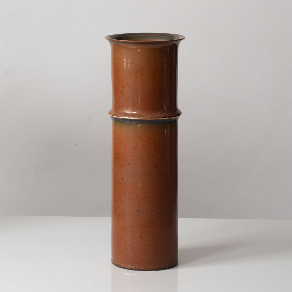 Stig Lindberg for Gustavsberg, Sweden, tall cylindrical vase with with brown glaze K2154
