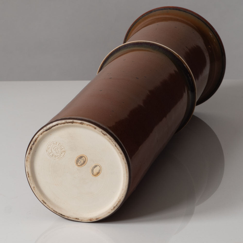 Stig Lindberg for Gustavsberg, Sweden, tall cylindrical vase with with brown glaze K2154