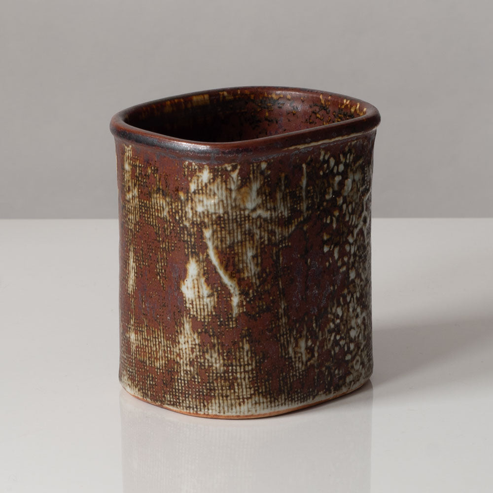 Stig Lindberg for Gustavsberg, Sweden, unique rectangular vase with with brown glaze K2632