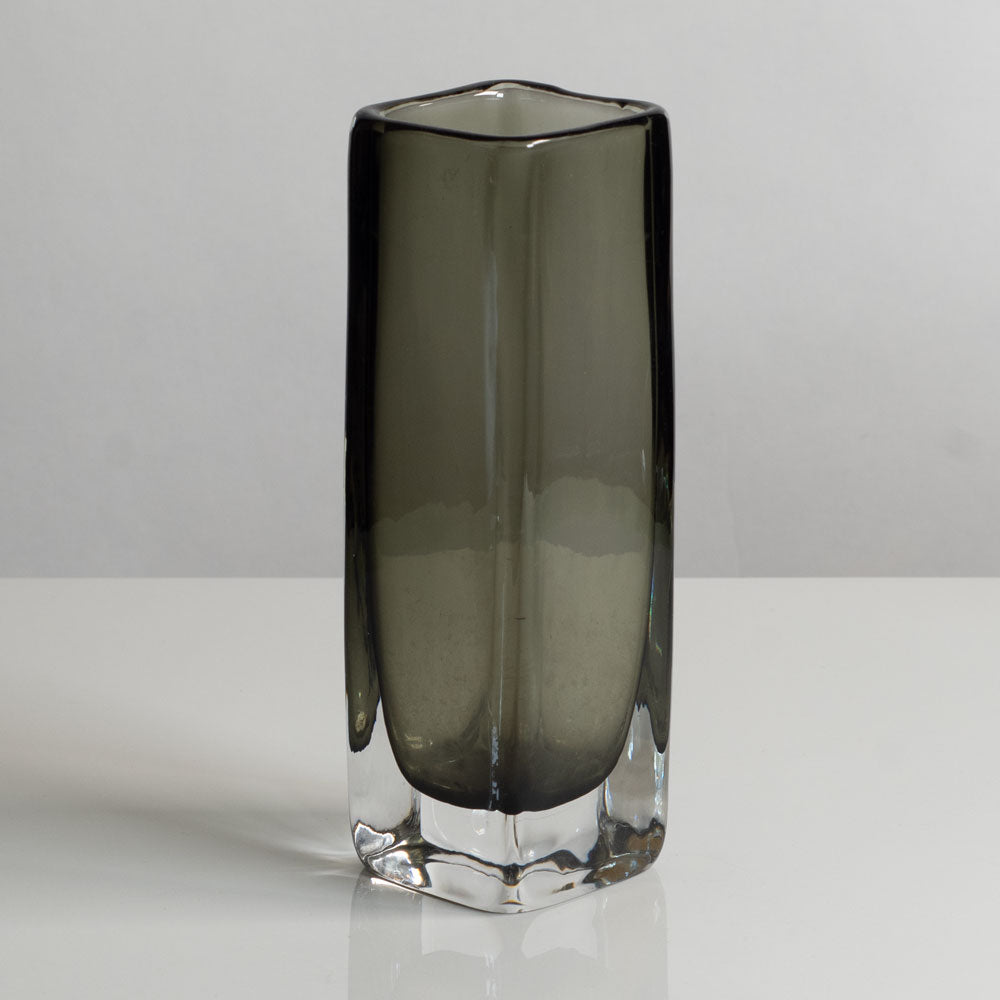 Nils Landberg for Orrefors, Sweden, rectangular gray glass "Sommerso" vase M4212