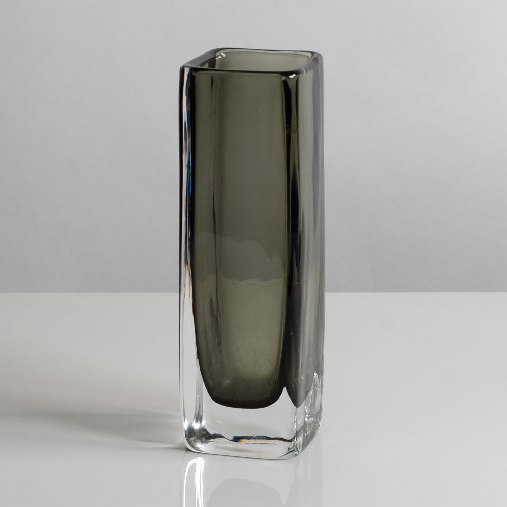Nils Landberg for Orrefors, Sweden, rectangular gray glass "Sommerso" vase M4212