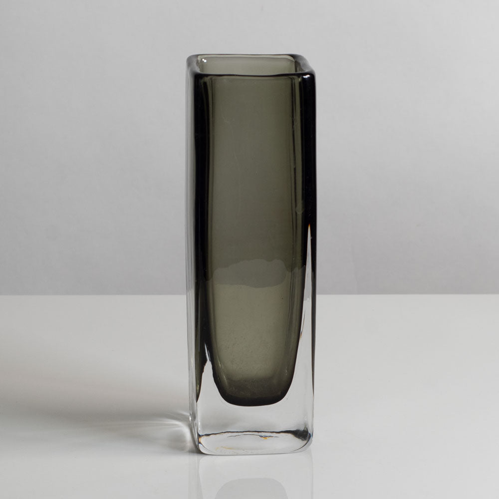Nils Landberg for Orrefors, Sweden, rectangular gray glass "Sommerso" vase M4212