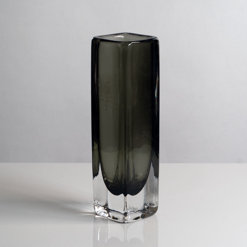 Nils Landberg for Orrefors, Sweden, rectangular gray glass "Sommerso" vase G9150