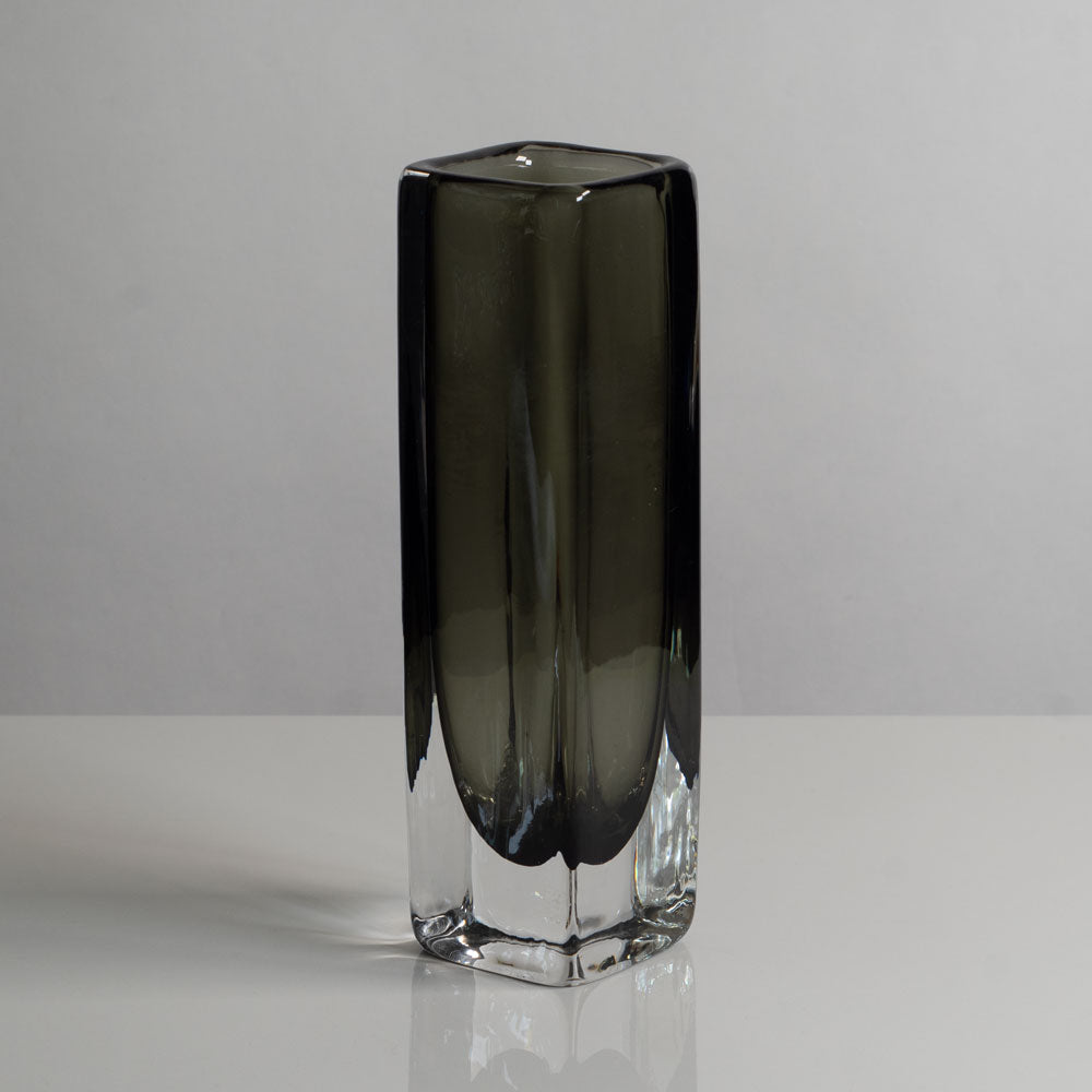 Nils Landberg for Orrefors, Sweden, rectangular gray glass "Sommerso" vase G9150