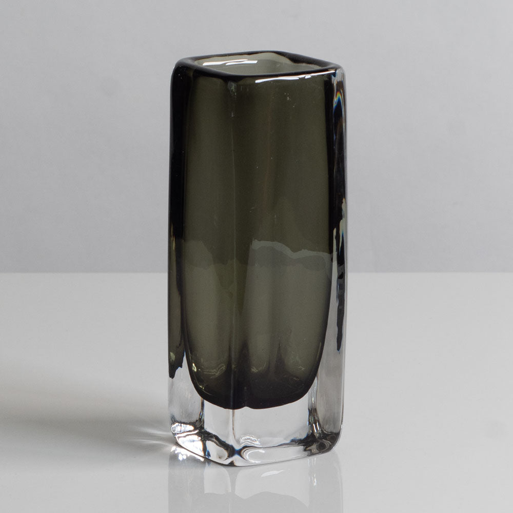 Nils Landberg for Orrefors, Sweden, rectangular gray glass "Sommerso" vase M4213