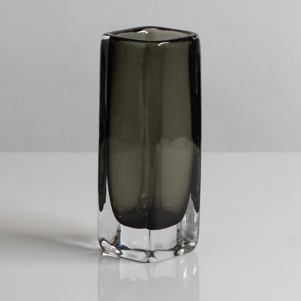 Nils Landberg for Orrefors, Sweden, rectangular gray glass "Sommerso" vase M4213
