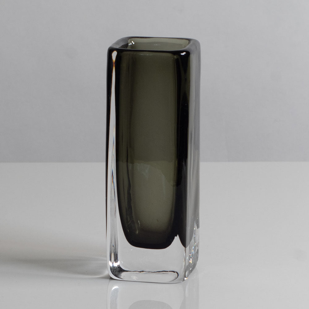 Nils Landberg for Orrefors, Sweden, rectangular gray glass "Sommerso" vase M4213