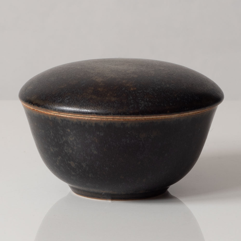 Erich and Ingrid Triller for Tobo lidded jar with dark brown glaze G9183