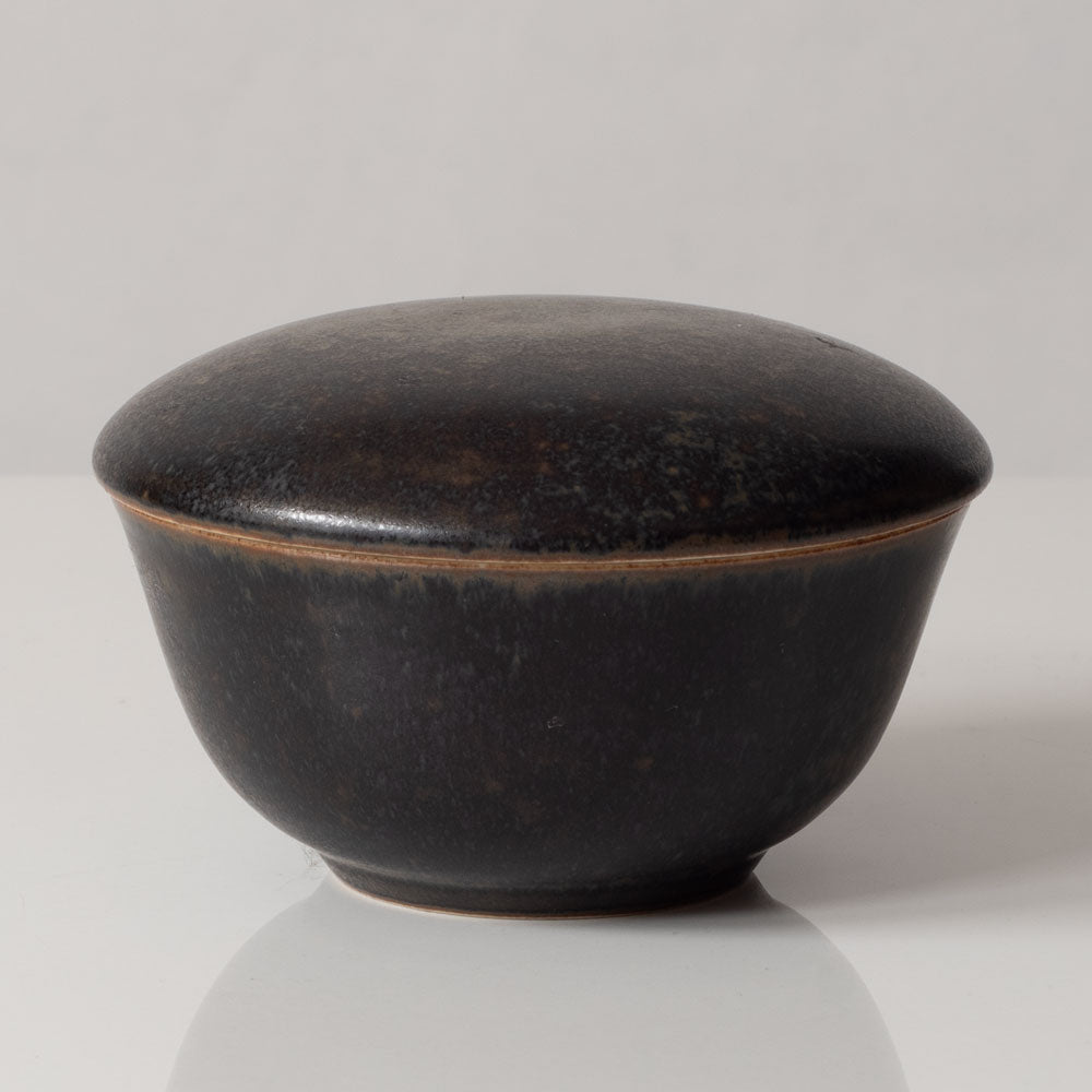 Erich and Ingrid Triller for Tobo lidded jar with dark brown glaze G9183