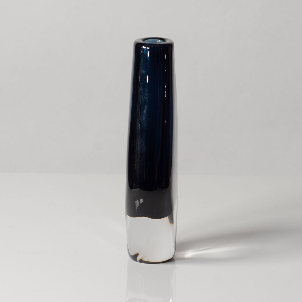 Nils Landberg for Orrefors, Sweden, blue glass diamond shaped "Sommerso" vase L3541