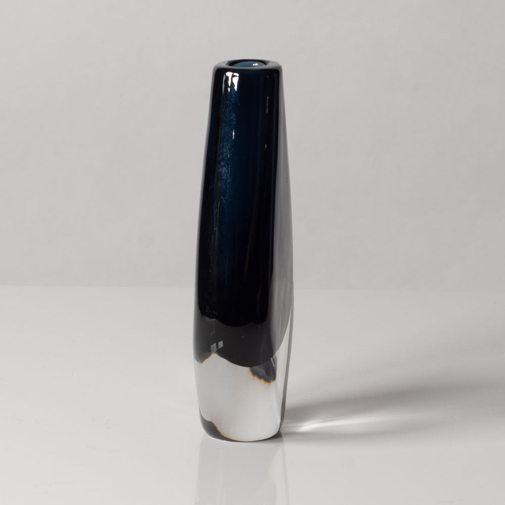 Nils Landberg for Orrefors, Sweden, blue glass diamond shaped "Sommerso" vase L3541