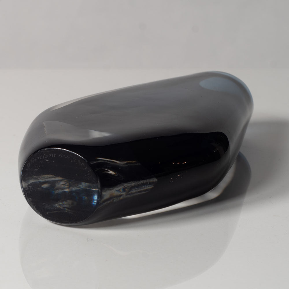 Nils Landberg for Orrefors, Sweden, blue glass diamond shaped "Sommerso" vase L3541