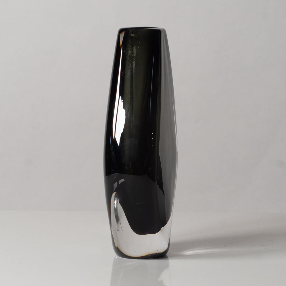 Nils Landberg for Orrefors, Sweden, gray glass diamond shaped "Sommerso" vase L3517