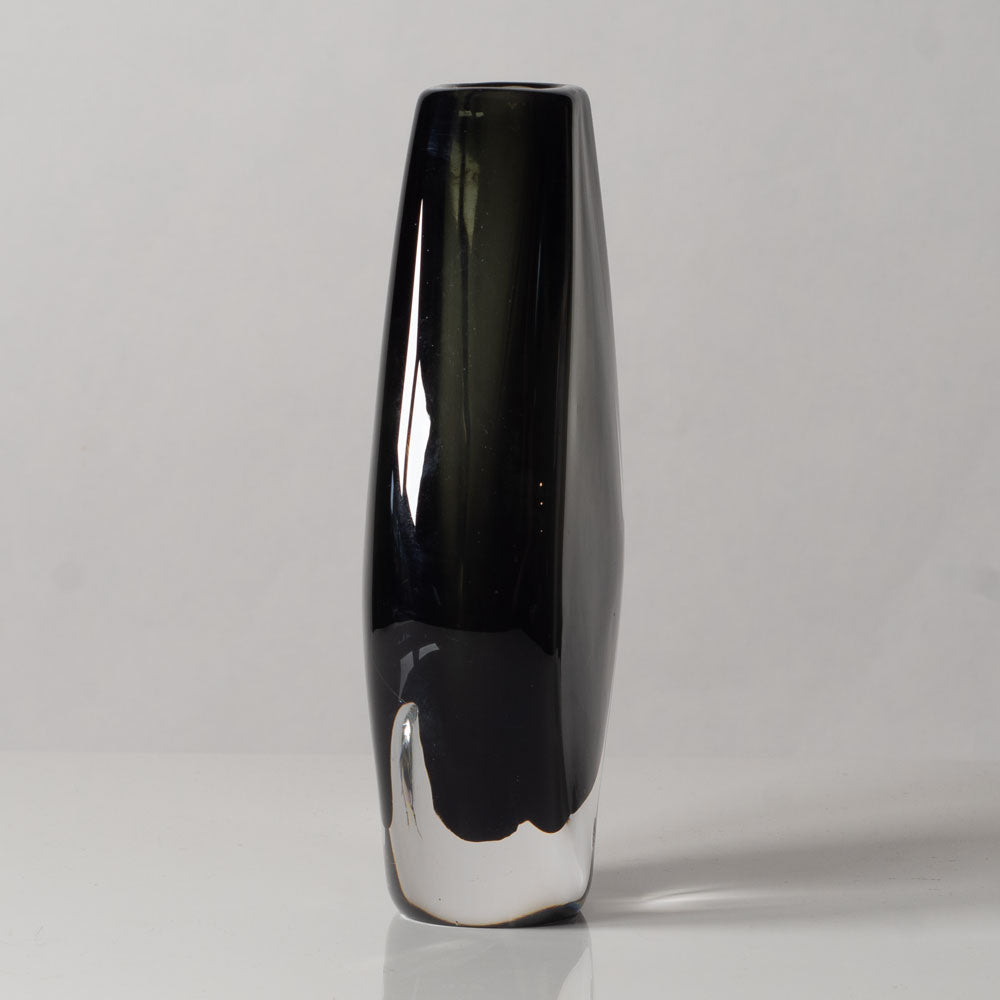 Nils Landberg for Orrefors, Sweden, gray glass diamond shaped "Sommerso" vase L3517