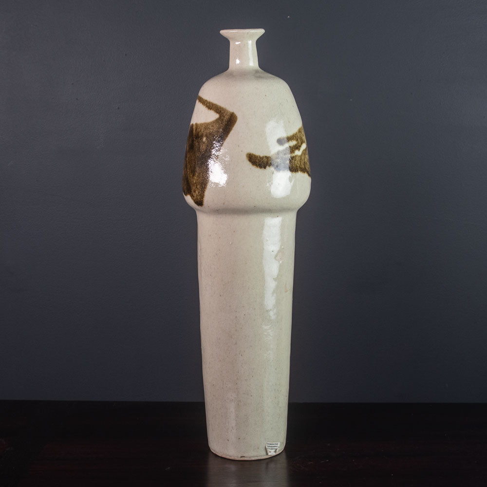 Ingeborg and Bruno Asshoff, Germany, unique tall stoneware vase with glossy brown and white glaze J1500