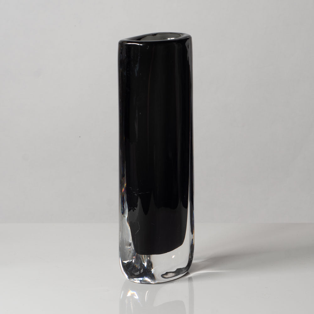 Nils Landberg for Orrefors, Sweden, dark gray glass "Sommerso" vase L3490