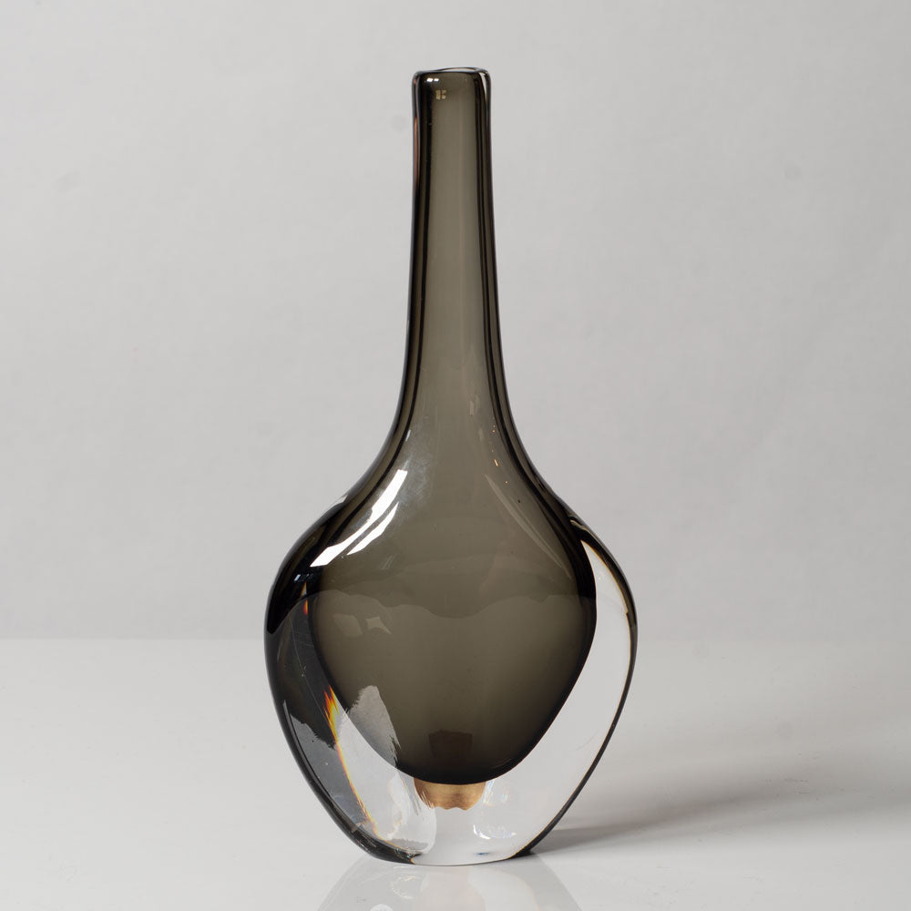 Nils Landberg for Orrefors, Sweden, rectangular gray glass "Sommerso" bottle vase L3516